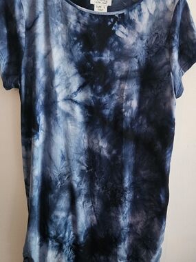 Tie-Dye Short Sleeve Crew Neck Mini  Dress - Navy Blue.